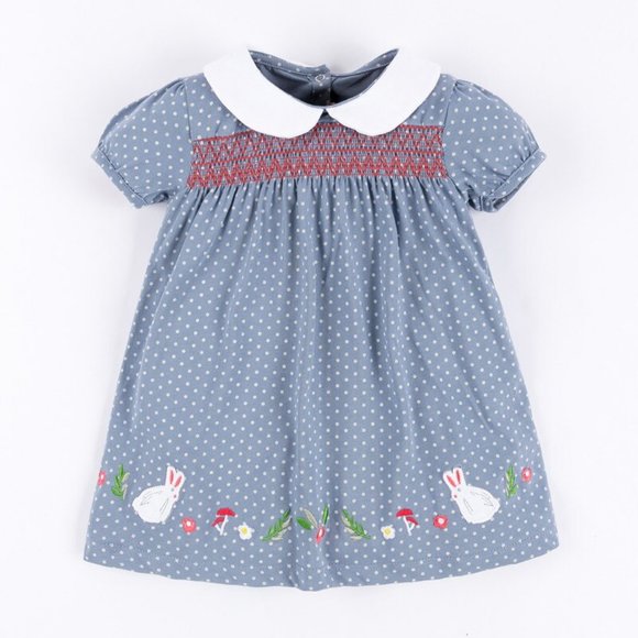 Other - Easter Bunny Rabbit Girls Smocked Blue Dress